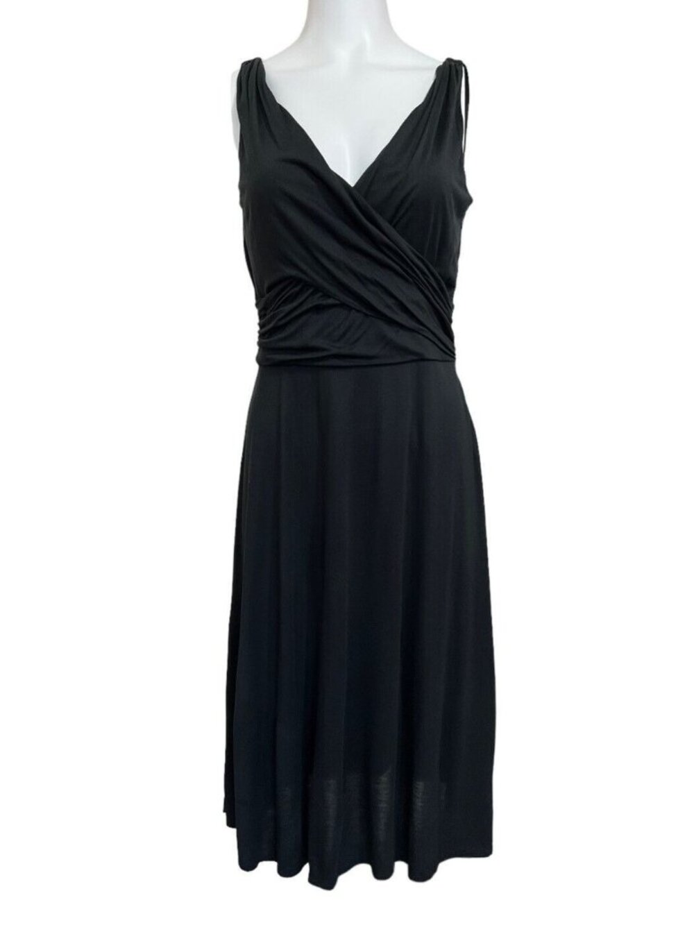 LOFT Midi Dress M Black Solid Surplice Modal Sleeveless V Neck V Back